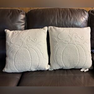 My Texas House 20" x 20" Jill Ivory Needlepoint Pumpkin Cotton Decorative Pillow